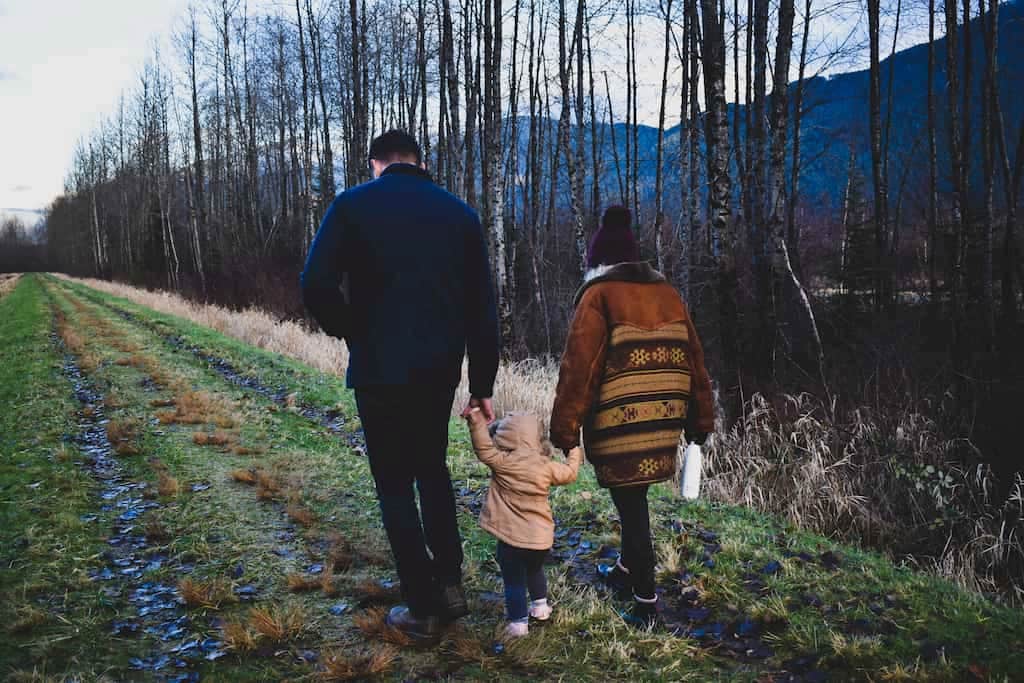 family walking nature