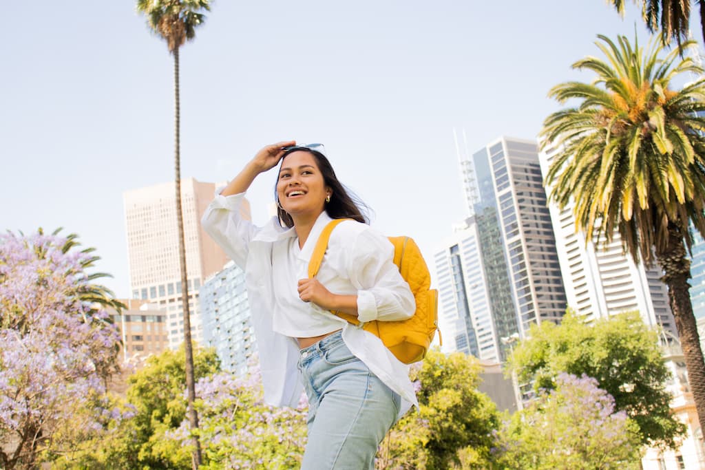 student walking in the city