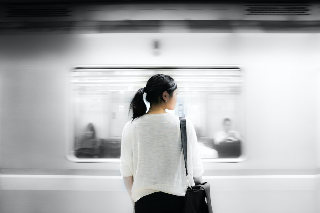 woman in busy city life